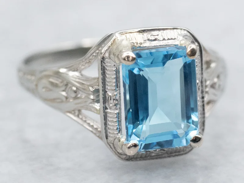 Gorgeous London Blue Topaz Art Deco Ring