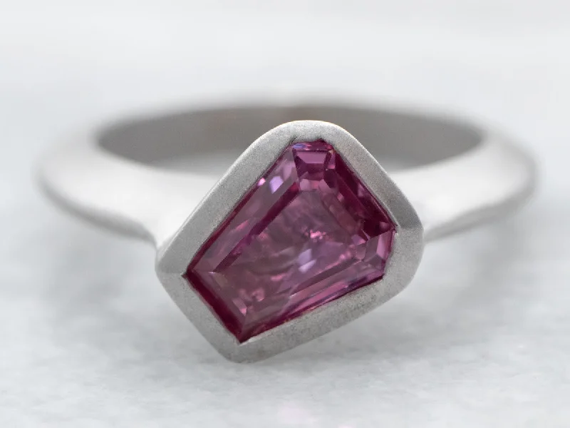 Matte White Gold Bezel Set Coffin Cut Pink Sapphire Solitaire Ring