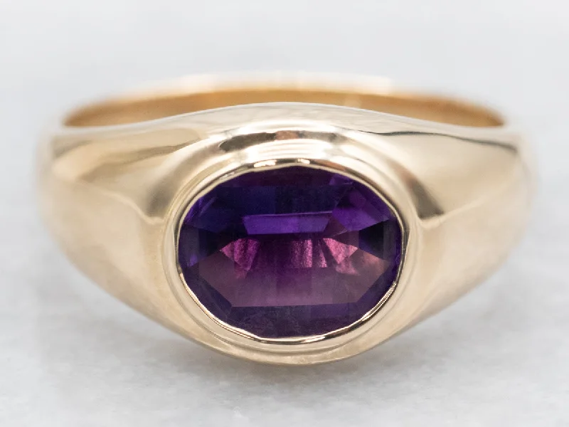 Men's East-West Set Amethyst Solitaire Ring