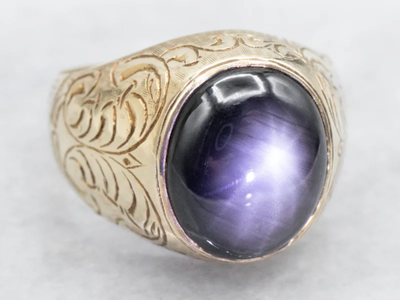 Men's Antique Black Star Sapphire Ring