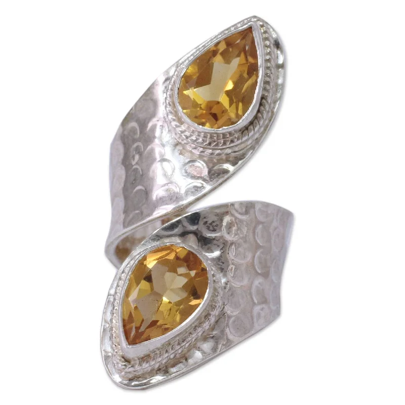 NOVICA Handmade Golden Yellow Faceted Bezel Ring (India)