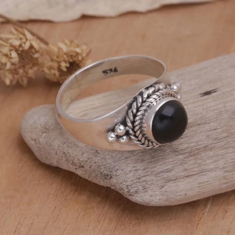 NOVICA Handmade Promise Sterling Silver Onyx Ring (Indonesia) - Black