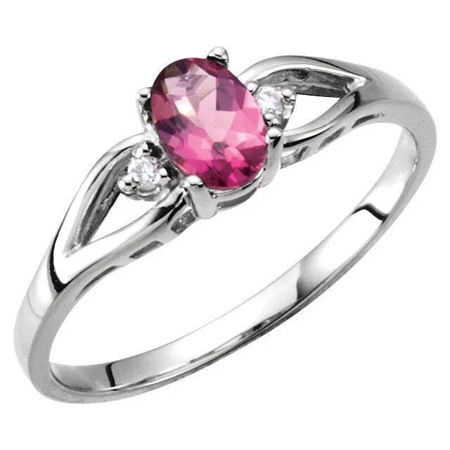 14k White Gold Pink Tourmaline & Diamond Accented Ring