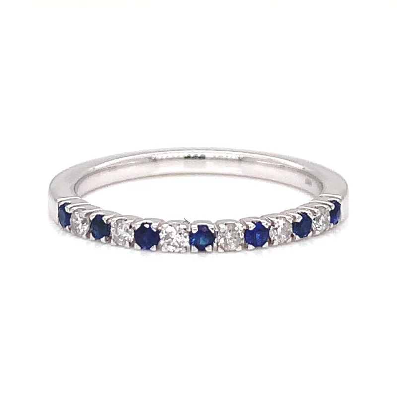 14K White Gold Sapphire and Diamond Band