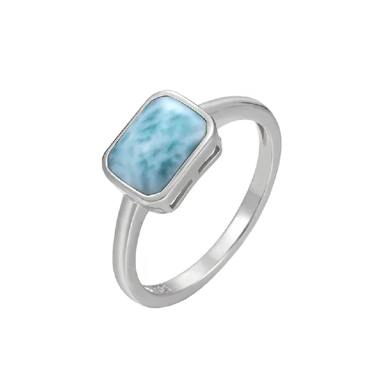 Sky Blue Larimar & Sterling Silver Rectangular Ring