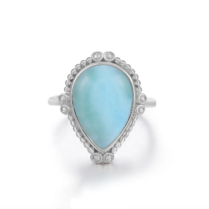 Sky Blue Larimar & Sterling Silver Teardrop Ring