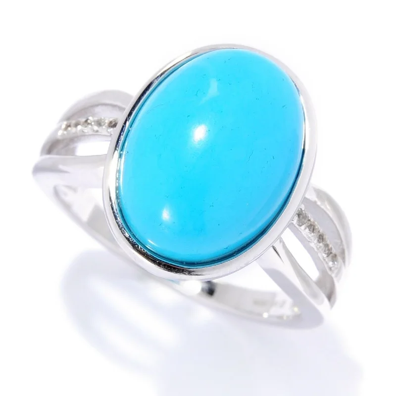 Sterling Silver 14 x 10mm Sonora Beauty Turquoise & White Topaz Ring