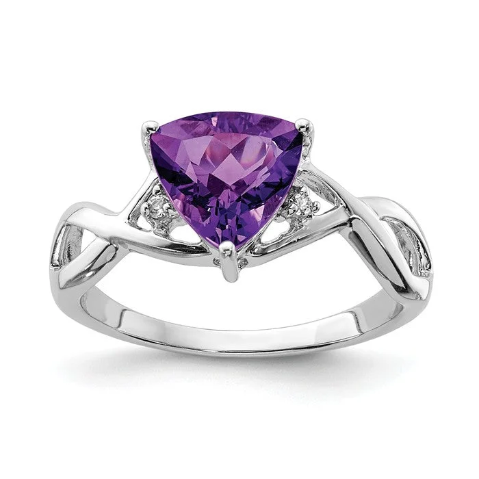 Sterling Silver Amethyst White Topaz Trillion Ring