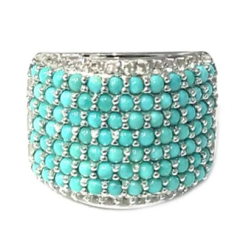 Sterling Silver Campitos Turquoise, White Zircon Gemstone Band Ring