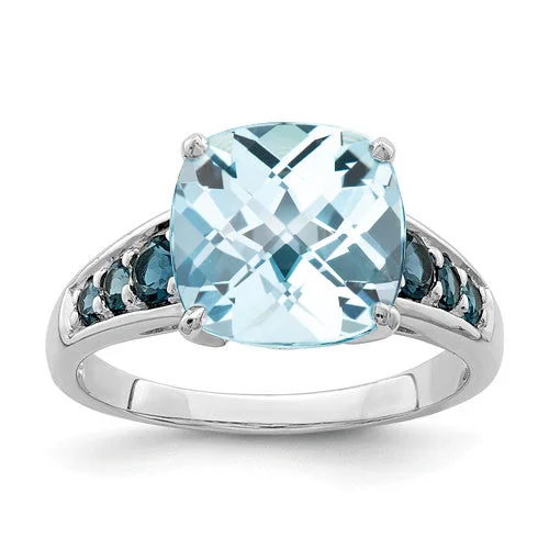 Sterling Silver Cushion Cut Sky Blue Topaz And London Blue Topaz Ring