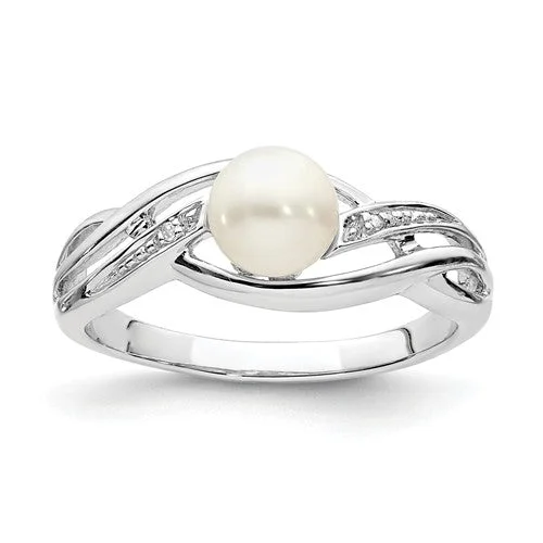 Sterling Silver Diamond And Freshwater Cultured Pearl Ring