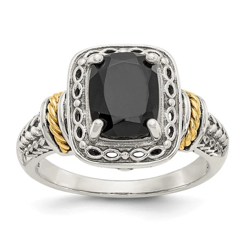 Shey Couture Sterling Silver Genuine Onyx w/ 14k Yellow Gold Accents Ring