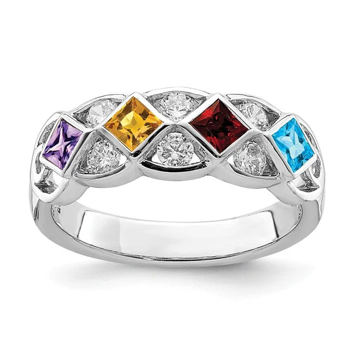 Sterling Silver Genuine Square Blue Topaz, Garnet, Citrine and Amethyst Ring