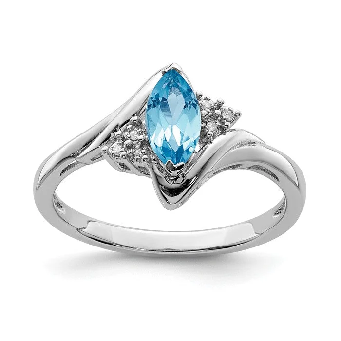 Sterling Silver Marquise Light Swiss Blue Topaz and Diamond Ring