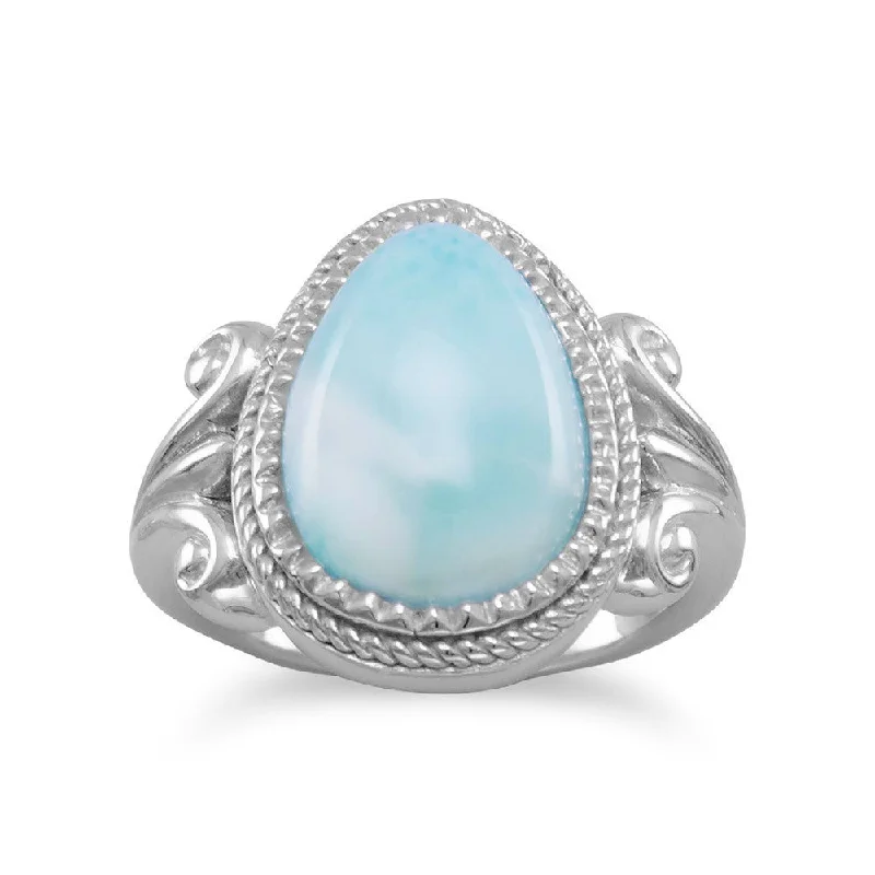 Sterling Silver Ornate Larimar Pear Ring