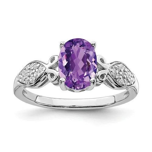 Sterling Silver Oval Amethyst And White CZ Ring