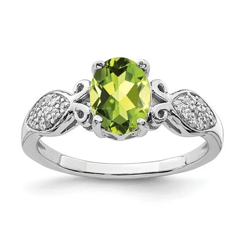 Sterling Silver Oval Peridot And White CZ Ring