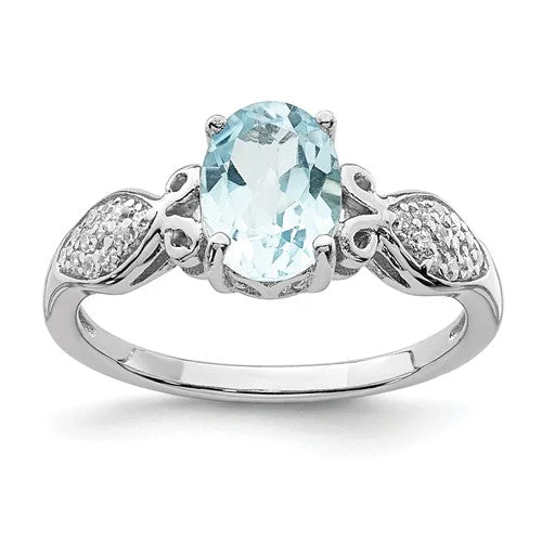 Sterling Silver Oval Sky Blue Topaz And White CZ Ring