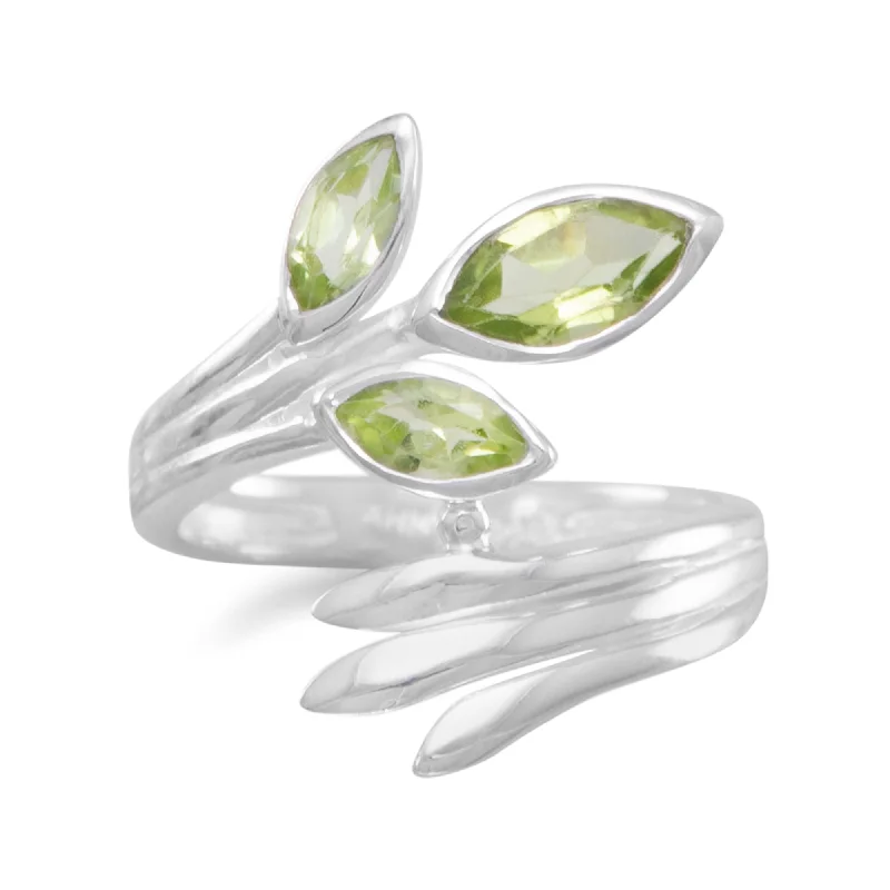 Sterling Silver Peridot Marquise Wrap Ring