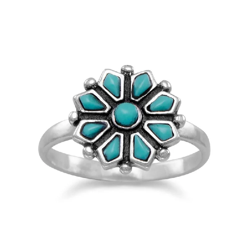 Sterling Silver Reconstituted Turquoise Flower Ring