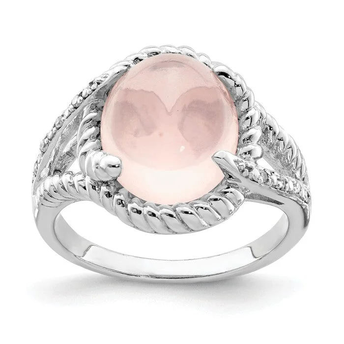 Sterling Silver Rose Quartz And Diamond Ring