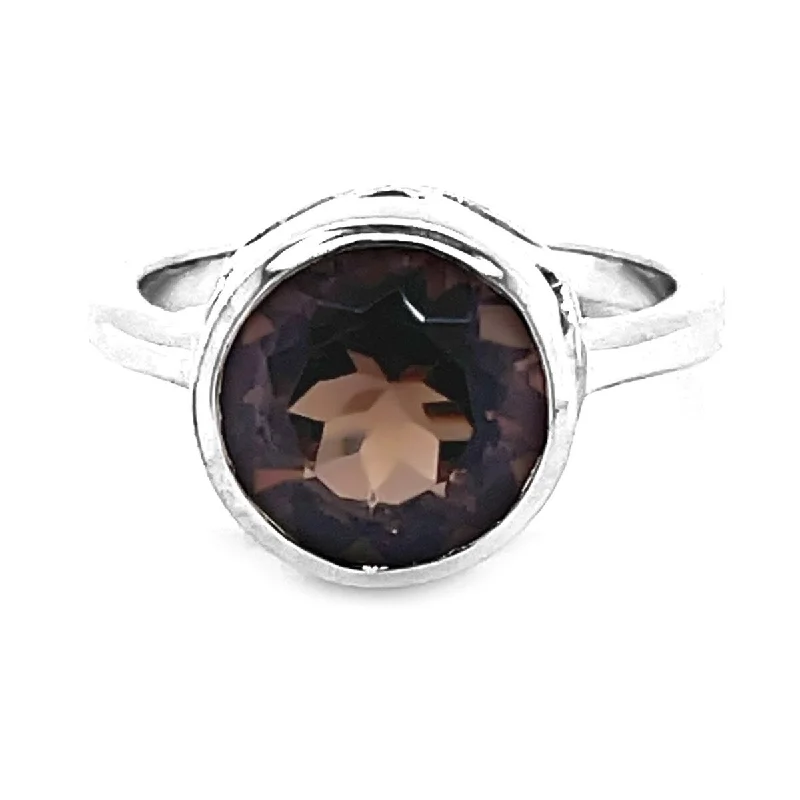 Sterling Silver Smoky Quartz Gemstone Solitaire Ring