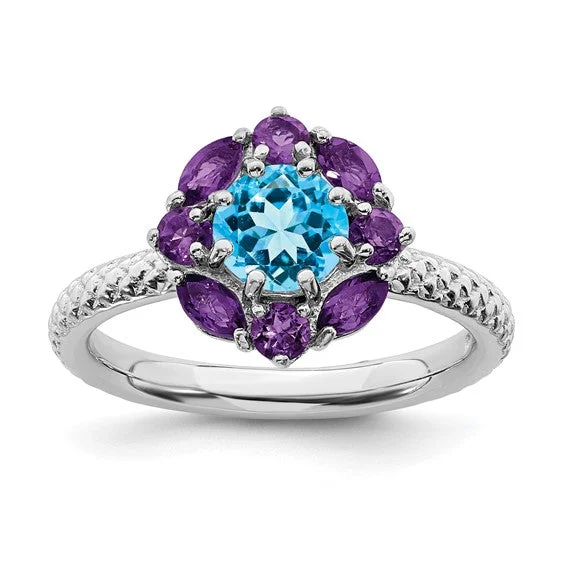 Sterling Silver Stackable Expressions Amethyst And Blue Topaz Ring