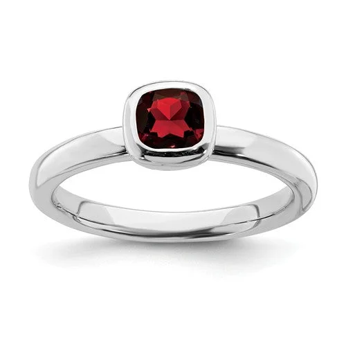 Sterling Silver Stackable Expressions Cushion Cut Garnet Ring