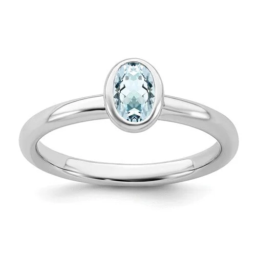 Sterling Silver Stackable Expressions Oval Light Aquamarine Ring