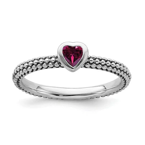 Sterling Silver Stackable Expressions Ruby Heart Ring