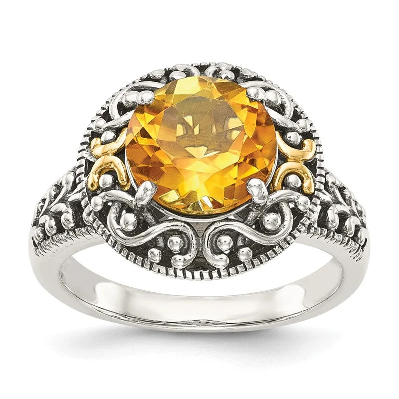 Shey Couture Sterling Silver w/ 14k Gold Accents Round Natural Citrine Ring