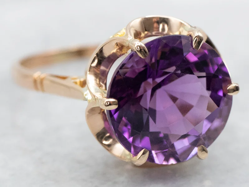 Two Tone Amethyst Solitaire Ring