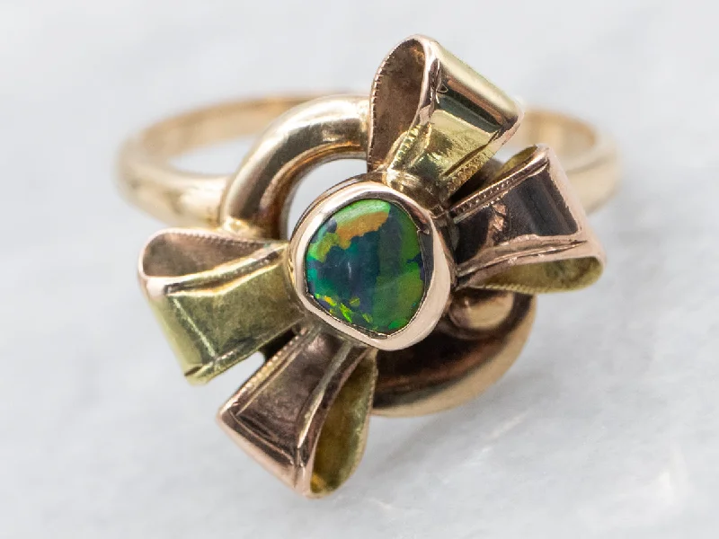 Sweet Retro Boulder Opal Bow Ring