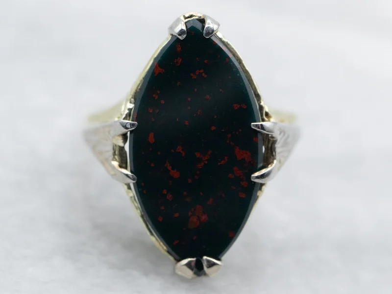 Two Tone Marquise Cut Bloodstone Solitaire Ring