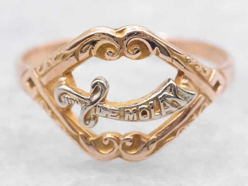 Vintage Two Tone "DE MOLAY" Ornate Sword Ring