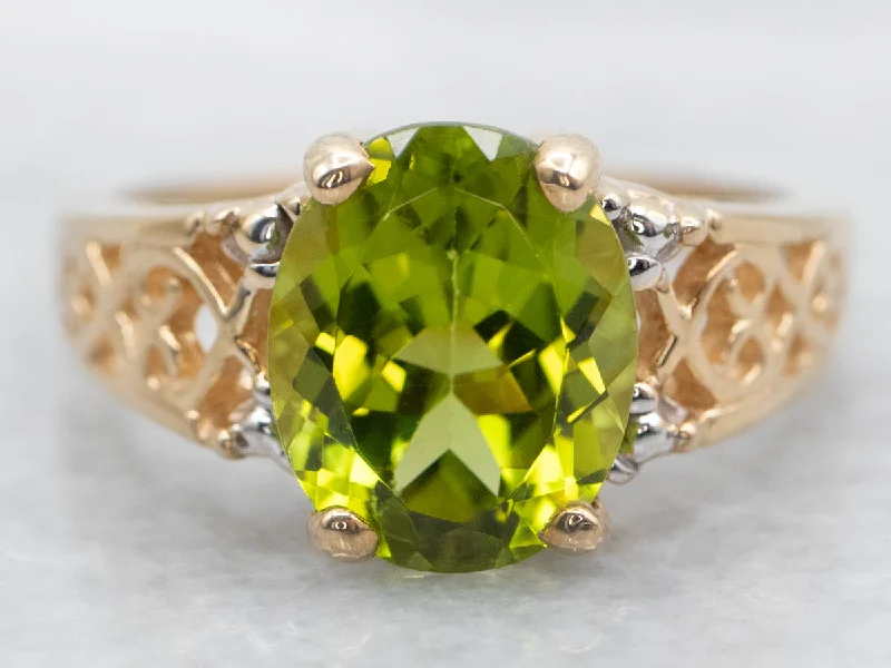 Gold Filigree Peridot Solitaire Ring