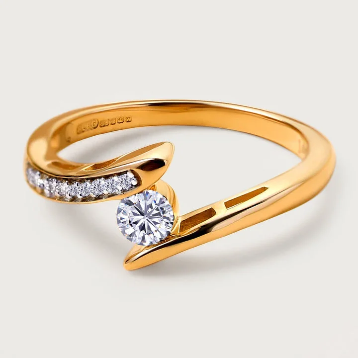 Versa Solitaire Certified Diamond (I1-GH) Bypass Ring in 14K Yellow Gold