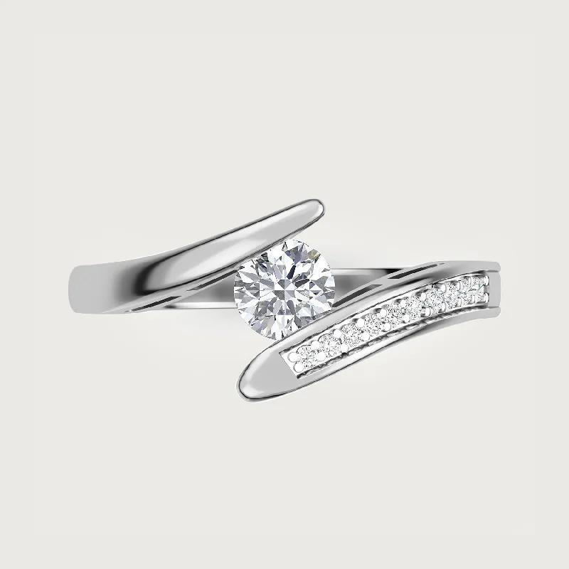 Versa Solitaire Certified Diamond (I1-GH) Bypass Ring in 14K White Gold