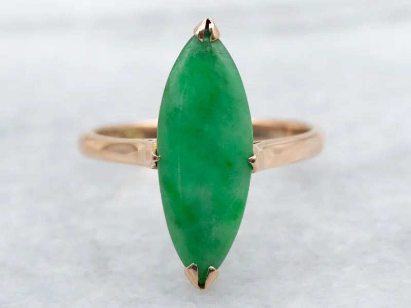 Vintage Gold Elongated Marquise-Cut Jadeite Ring