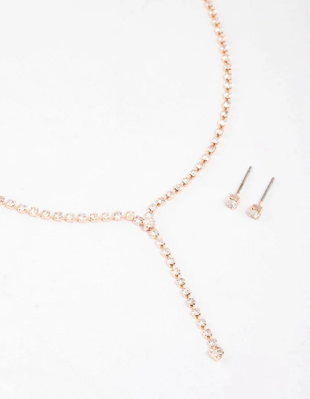 Rose Gold Y-Shaped Cupchain Necklace & Earring Set