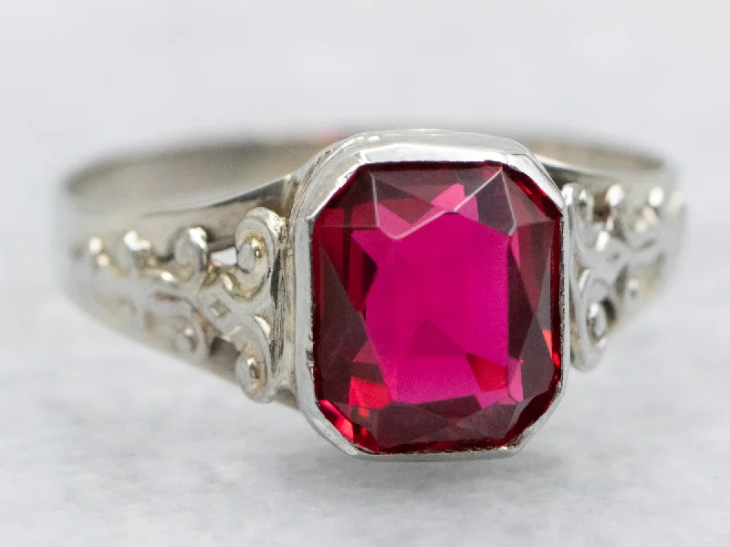 Art Deco Ruby Glass Solitaire Ring