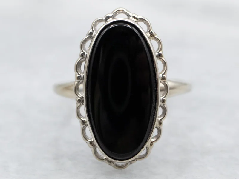 Scalloped Mid Century Black Onyx Ring