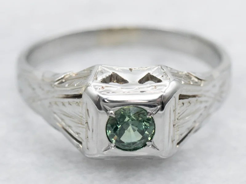 Retro Green Sapphire Solitaire Ring