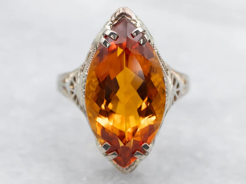 White Gold Marquise Cut Citrine Solitaire Ring