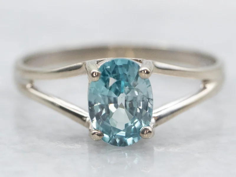 Blue Zircon Solitaire Split Shank Ring