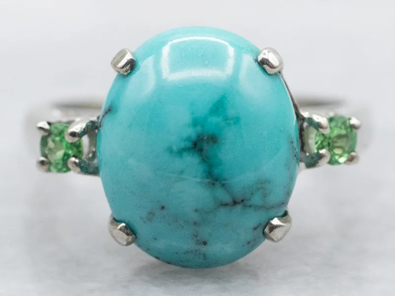 Turquoise and Tourmaline White Gold Ring