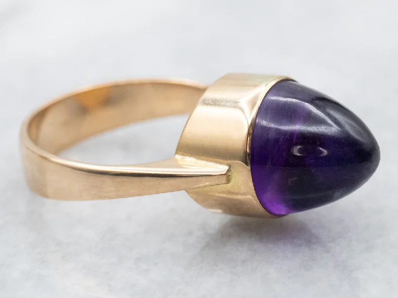 Amethyst High Dome Gold Statement Ring