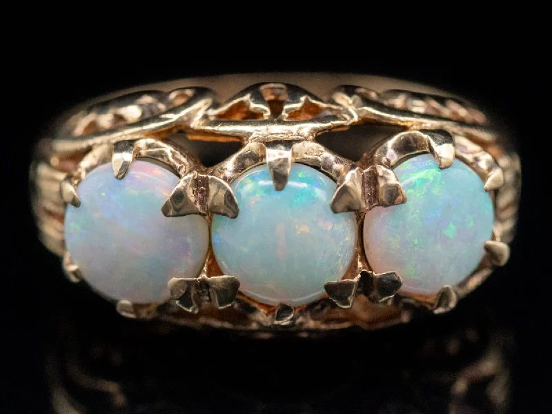 Yellow Gold Australian Opal Three Stone Ring