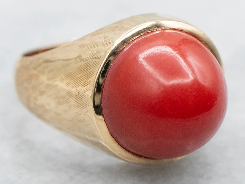 Domed Coral Solitaire Ring