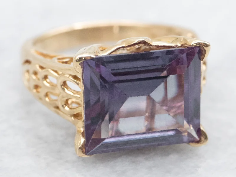 East to West Synthetic Alexandrite Solitaire Ring